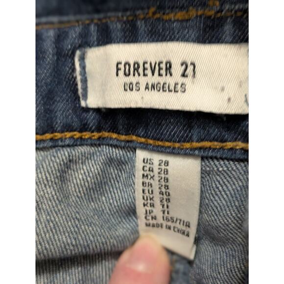 FOREVER 21 Bib Overalls Sz 28 Button Up Blue Medium Wash Denim Distressed Y2k - Picture 12 of 14
